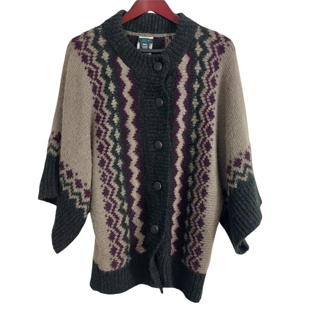 Dex Wool Blend Aztec Tribal Knit Oversized Soft Sweater Button Cardigan Size M